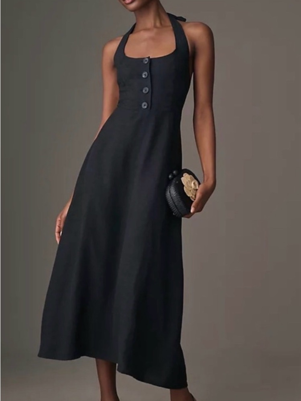 WeWoreWhat Black Halter Button Front Maxi Dress